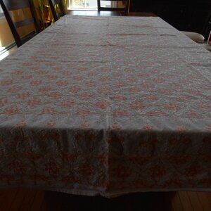 EMBROIDERY MULTI-COLOR/PINK AND GOLD TREADED FLORAL TABLECLOTH 96X60